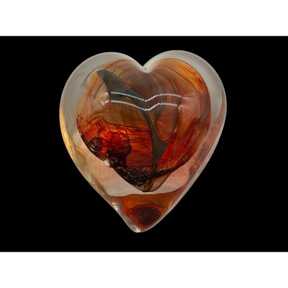 Heart Art Glass Gorgeous Red and Black Paperweight Quality Glass Polished Bottom - Picture 2 of 16